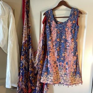 Indian outfit with pants, shirt and Dupatta